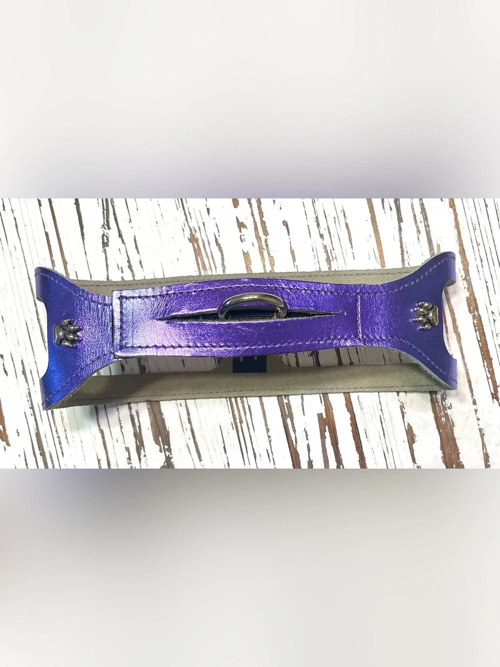 Metallic Purple Leather Choke Free Step-in Harness with Silver Paw Accent 18”